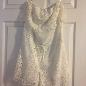 White Lace Strapless Romper